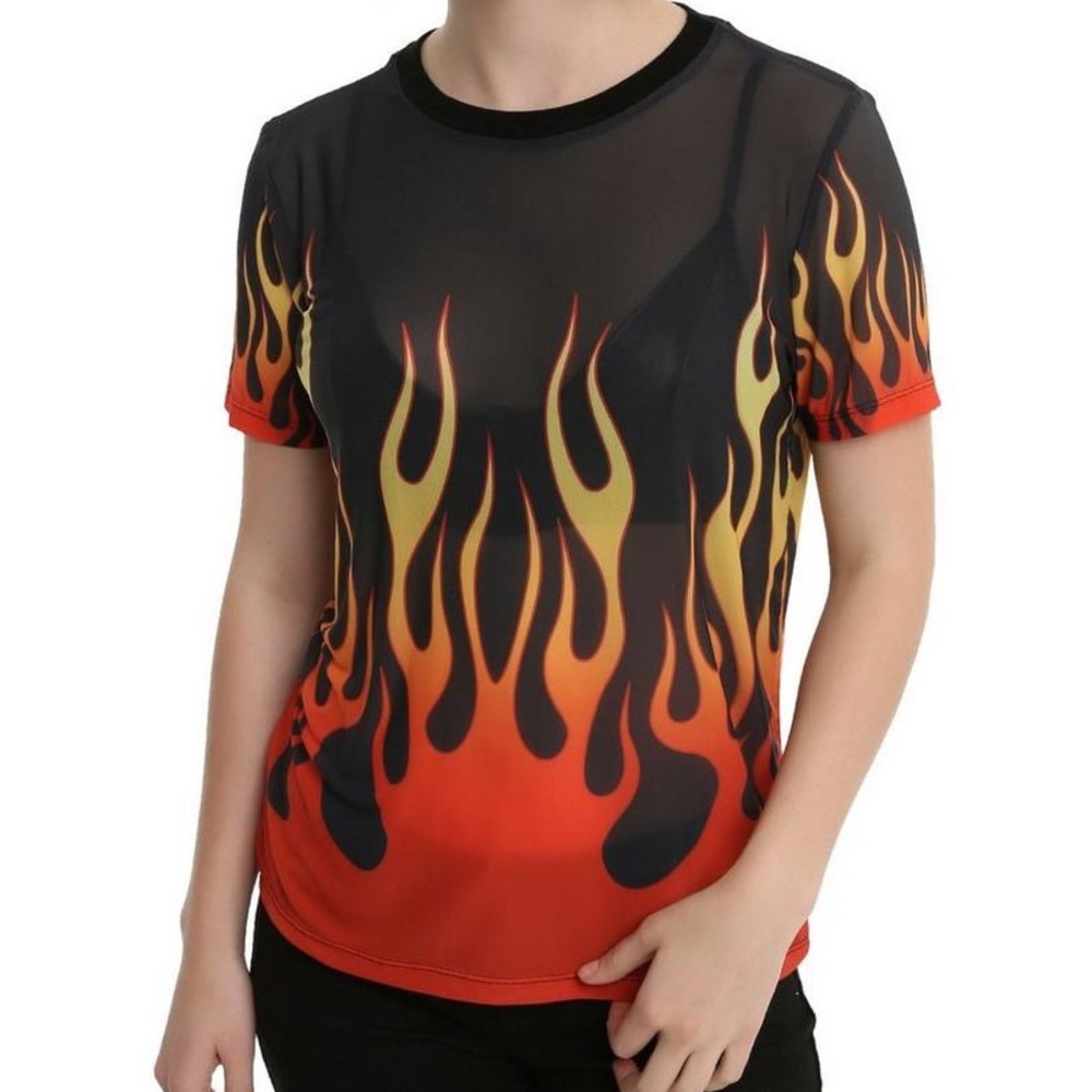 Hot Topic Flame Mesh Girls Top